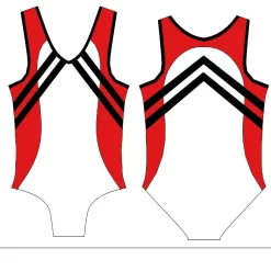 EMERSON – BV551:- Boys Sleeveless Leotard In White Matt With Black And Red Detail