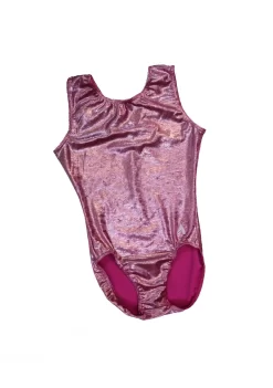 BABY PINK SHIMMER VELOUR – SP-FS15: – Girls Sleeveless Gymnastics Leotard In Pink Velour With Shimmer Foil