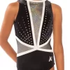 ASHLEY-Z433:- Girls Sleeveless Leotard With Deep V Silver Detail And Diamante