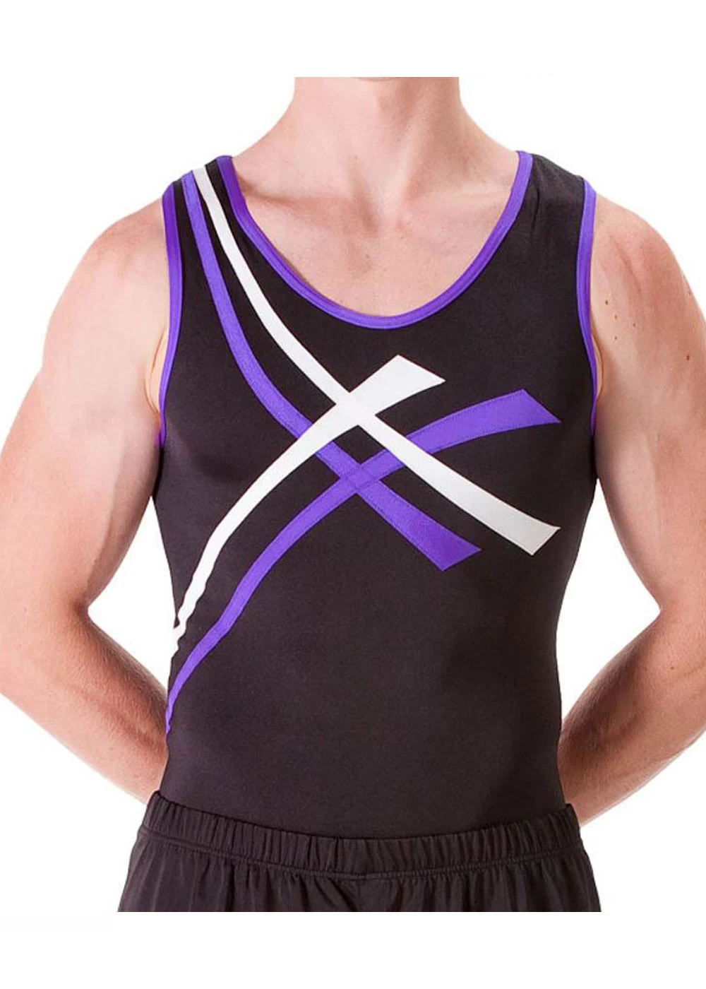 AVERY – BVZ97:- Mens Sleeveless Leotard In Black, Purple And White