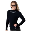 Black Thermal Base Layer Top With Flower Diamante