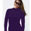 Ladies Purple Base Layer Top With Daisy Diamante