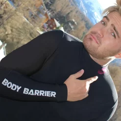 BODY BARRIER – Mens Black Thermal Base Layer Top With Lip/Kiss Print