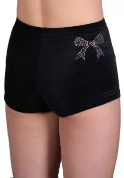 Black Velour Shorts With Cute Bow Diamante