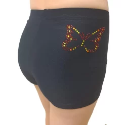 Girls Black Shorts With Red Butterfly Diamante – Matt Or Velour