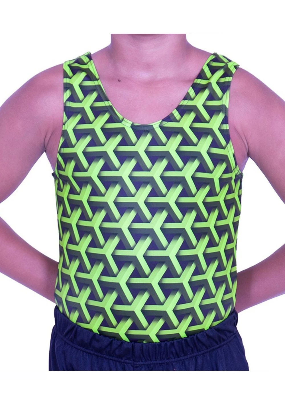 GEO LIME – L146:- Boys Leotard In Geo Lime Patterned Lycra