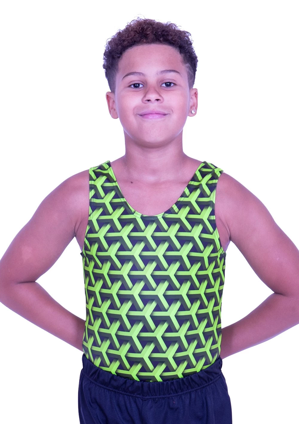 GEO LIME – L146:- Boys Leotard In Geo Lime Patterned Lycra - Image 2