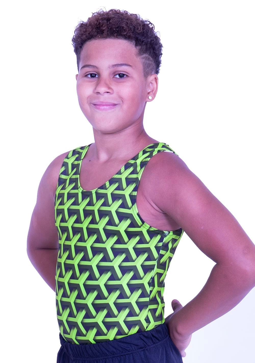 GEO LIME – L146:- Boys Leotard In Geo Lime Patterned Lycra - Image 4