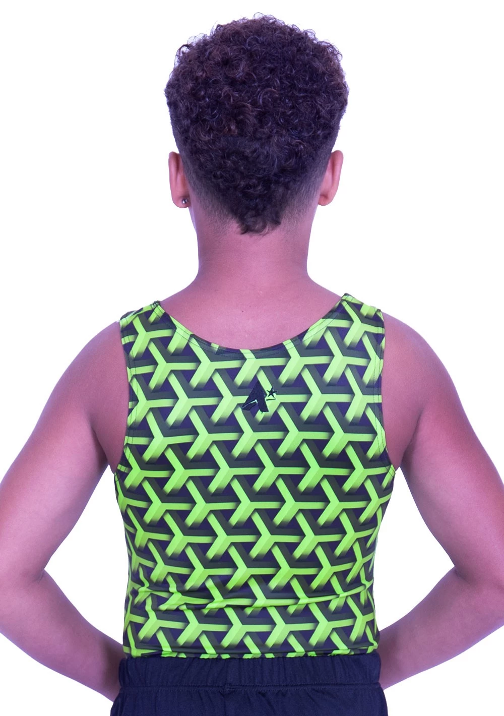 GEO LIME – L146:- Boys Leotard In Geo Lime Patterned Lycra - Image 3
