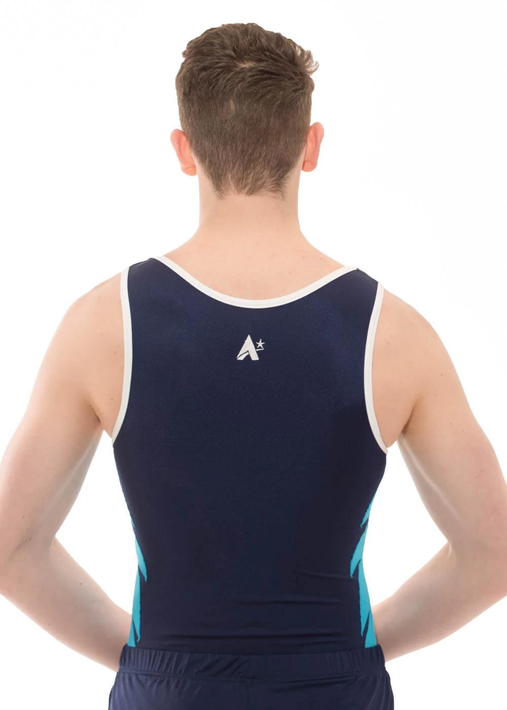 WREN -BV478:- Mens Sleeveless Leotard With Blue And White Side Details - Image 4