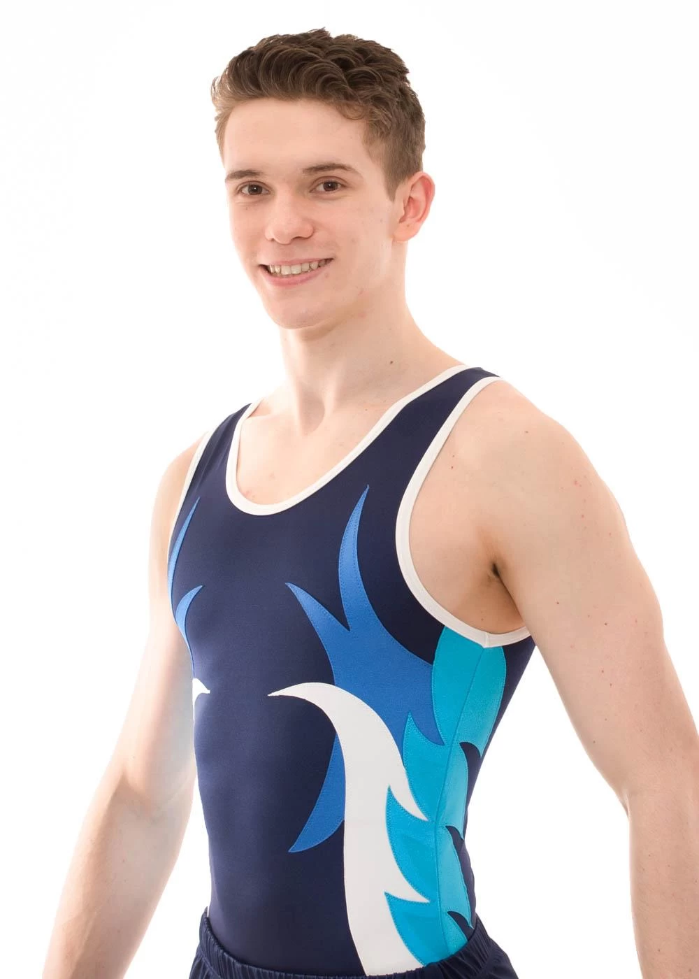 WREN -BV478:- Mens Sleeveless Leotard With Blue And White Side Details - Image 2