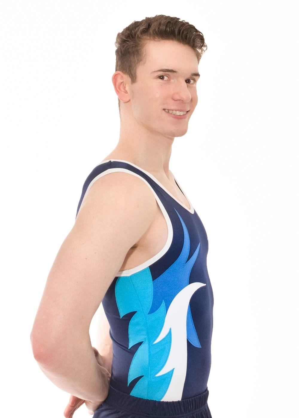 WREN -BV478:- Mens Sleeveless Leotard With Blue And White Side Details - Image 5