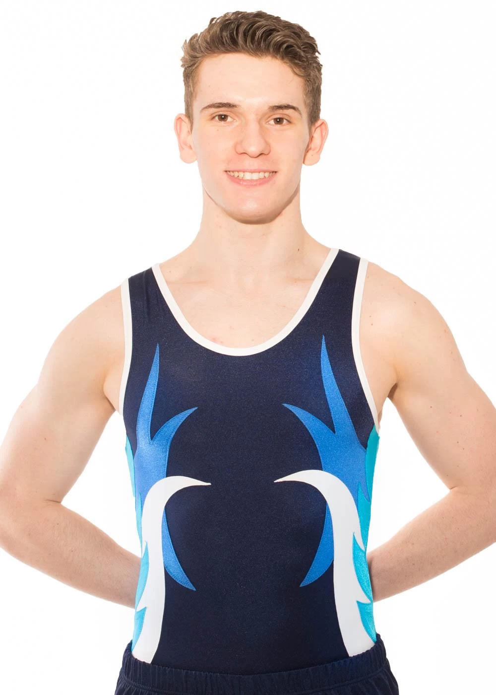 WREN -BV478:- Mens Sleeveless Leotard With Blue And White Side Details - Image 3
