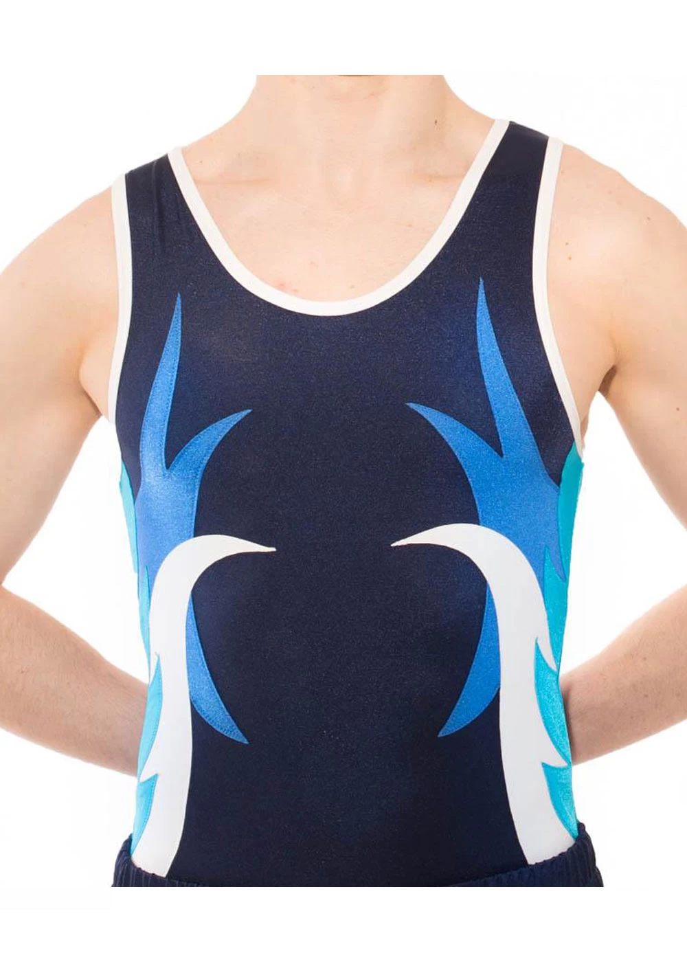 WREN -BV478:- Mens Sleeveless Leotard With Blue And White Side Details