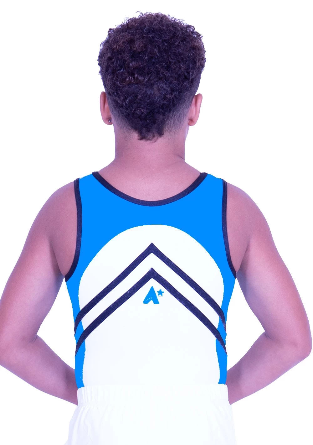 EMERSON – BV551:- Boys Sleeveless Leotard In White Matt With Black And Turquoise Detail - Image 4