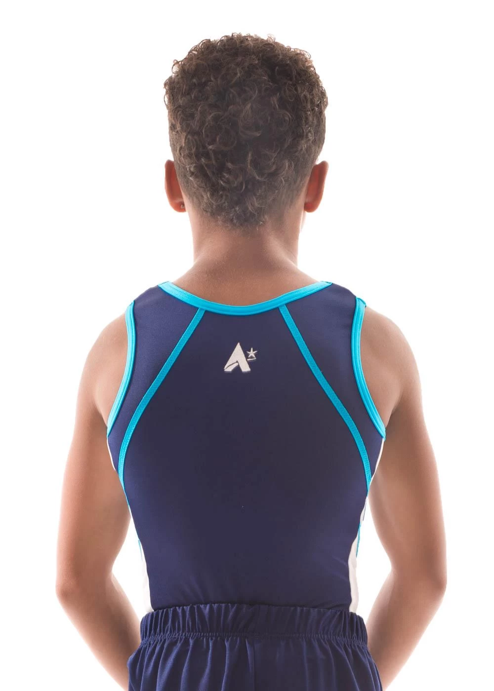 NOAH – BVZ26:- Mens Sleeveless Leotard In Navy, Turquoise And White - Image 4