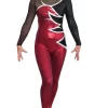 JULIA – CS211: – Ladies Catsuit In Burgundy With Net And Diamante