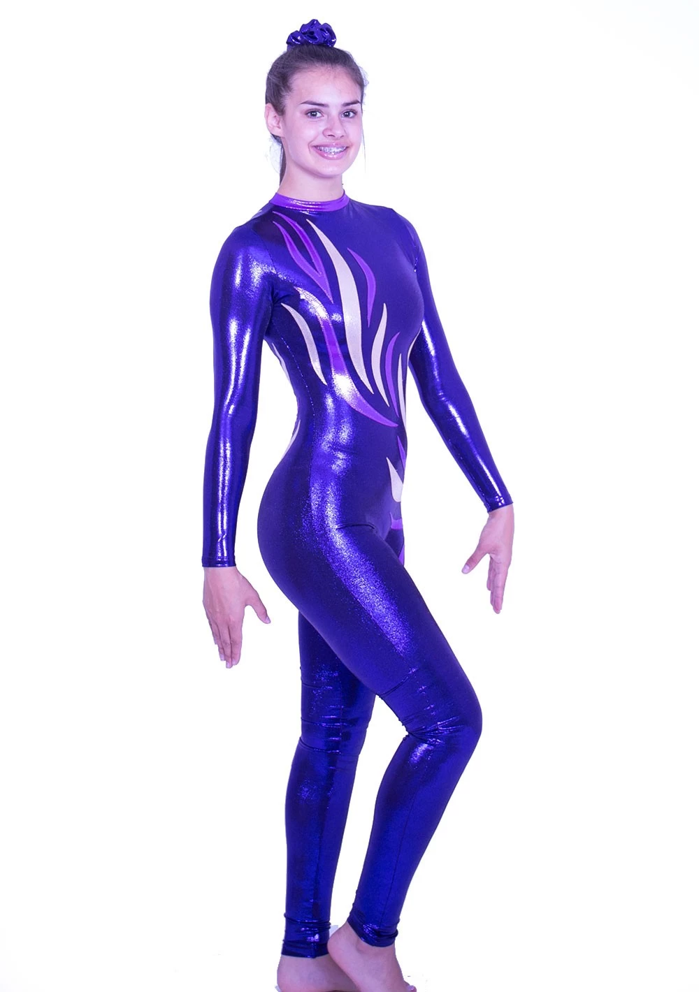 PENELOPE: CS544:- Plum Shimmer Catsuit With Violet And Rose Gold Details - Image 2