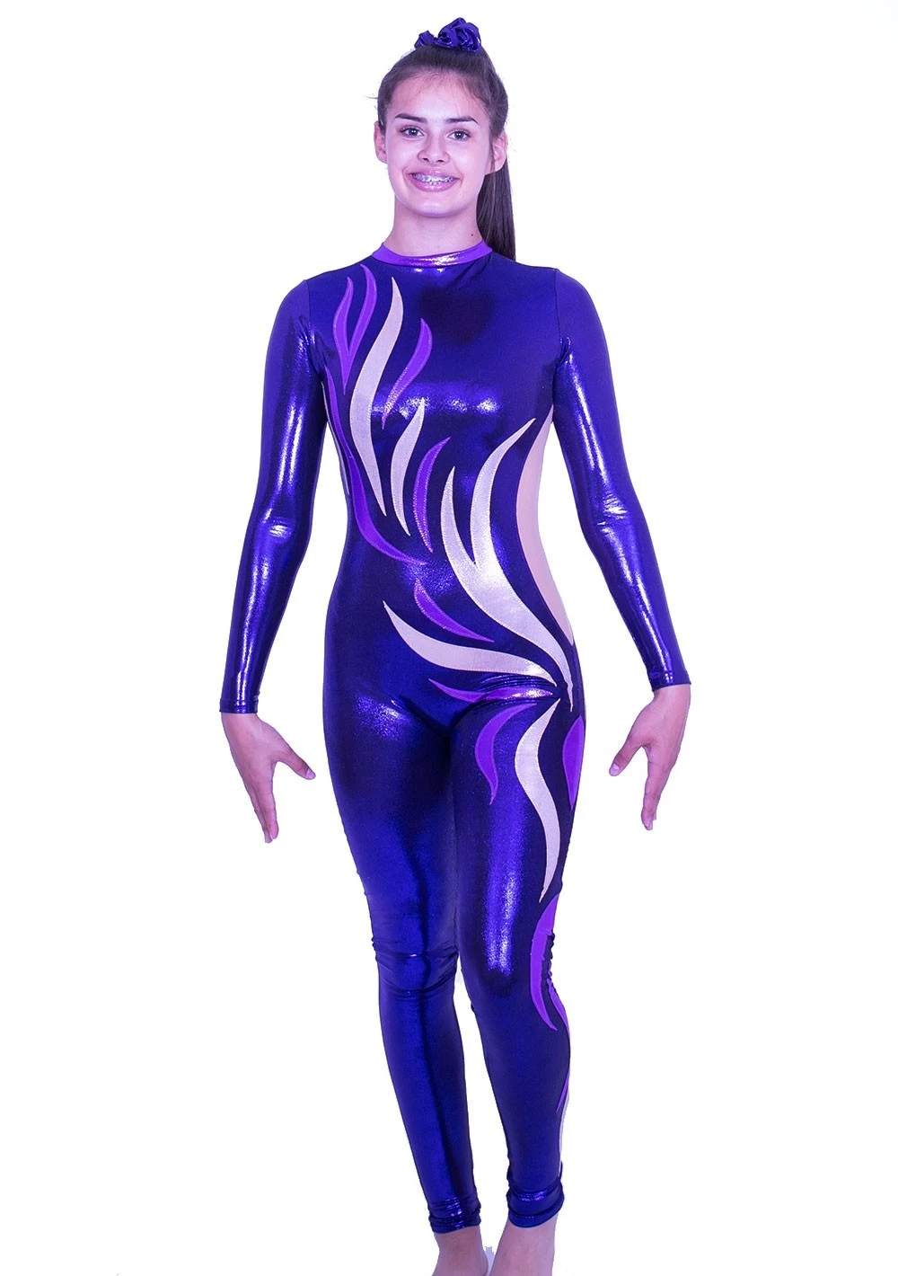 PENELOPE: CS544:- Plum Shimmer Catsuit With Violet And Rose Gold Details - Image 5