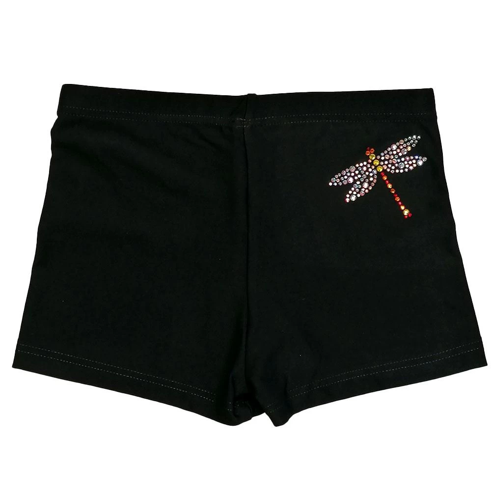 Girls Black Shorts With Red Dragonfly Diamante – Matt Or Velour - Image 2