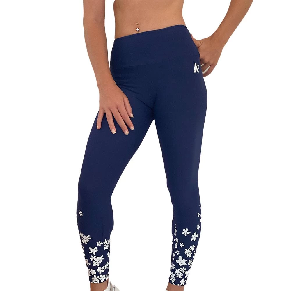 Girls Navy Matt Leggings With Gorgeous White Floral Print - Image 2