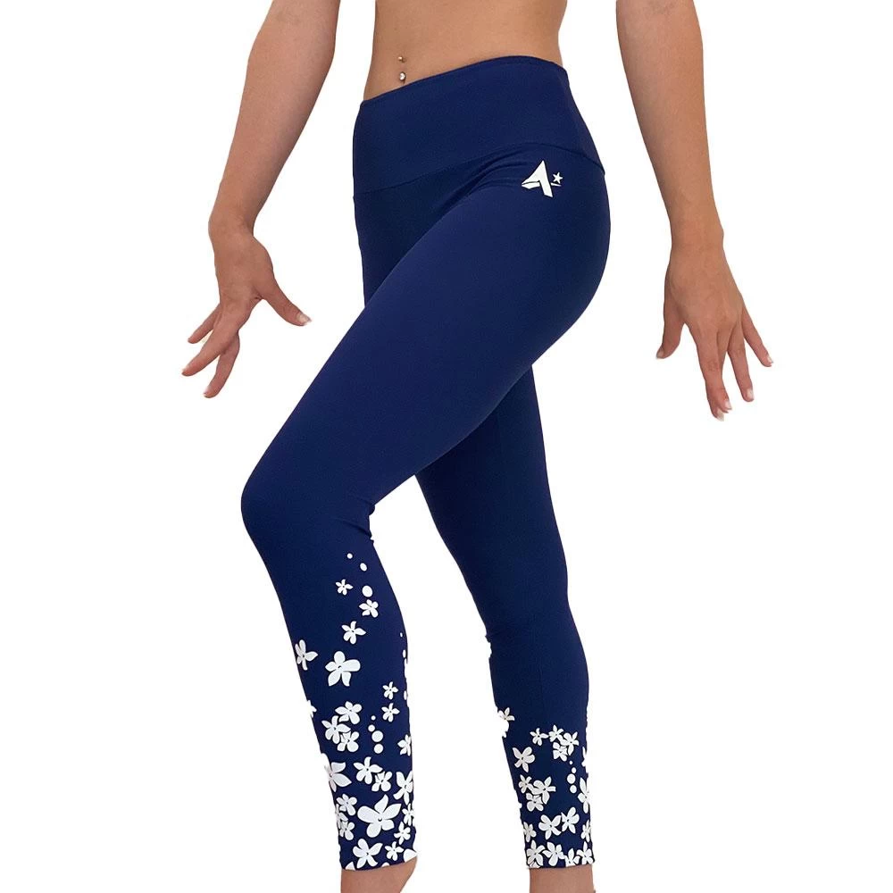 Girls Navy Matt Leggings With Gorgeous White Floral Print