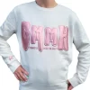 Gymnastics 3D Sweatshirt :- White Gymnastics Sweatshirt With Pink 3D Puff Printed Design