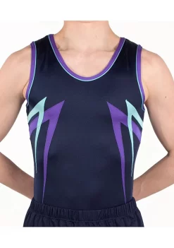JAMES – BVA6:- Mens Navy Leotard With Purple And Aqua Details