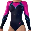 LUISA – K635:- Gorgeous Sleeved Pink Leotard With Blue Detail And Diamante