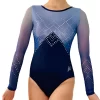 KIRA – K636:- Long Sleeved Navy Leotard With Silver And Blue Ombre Details