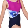 LUCINDA – A8:- Navy Matt And Magenta Matt Leotard With Pretty Flower Monet Arrows To Waist