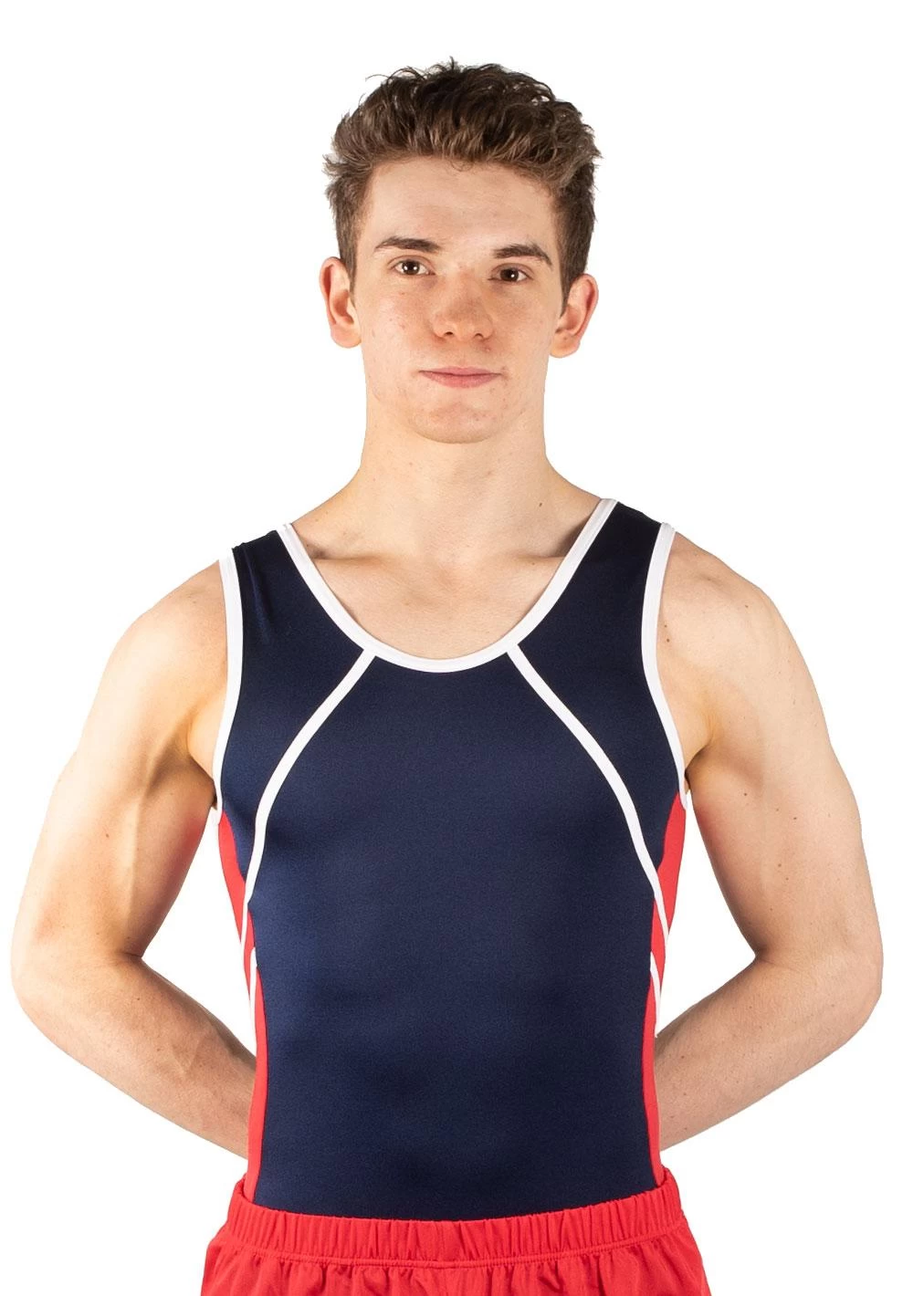 NOAH β BVZ26:- Mens Leotard In Navy, Red And White - Image 2