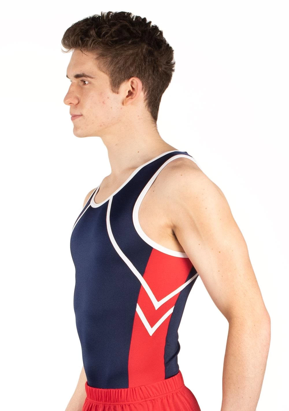 NOAH β BVZ26:- Mens Leotard In Navy, Red And White - Image 3