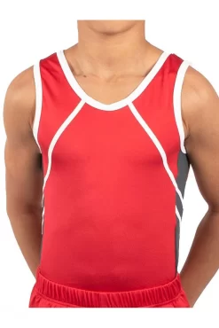 NOAH – BVZ26:- Mens Sleeveless Leotard In Red, White And Grey