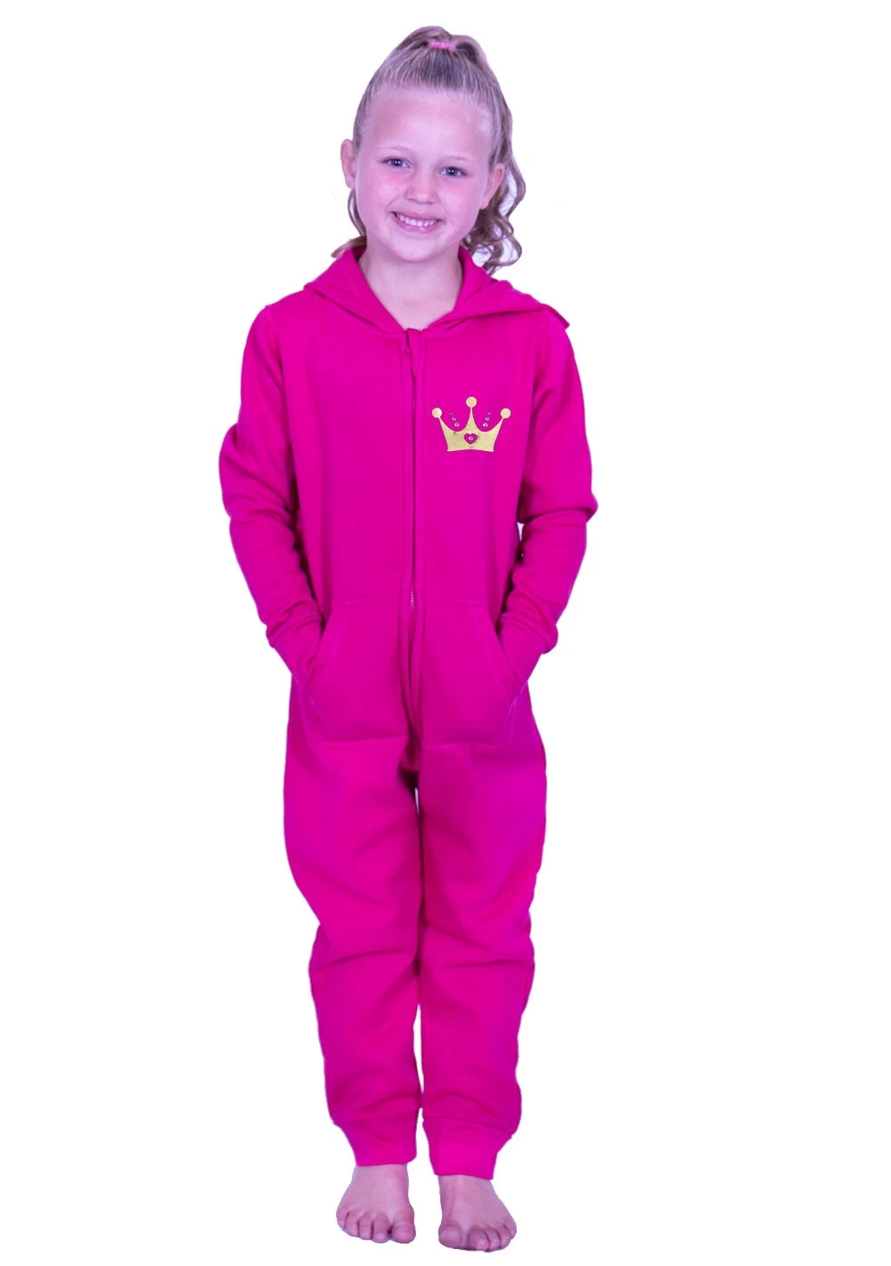 Ladies Pink Onesie With Gold Drama Queen Print - Image 5