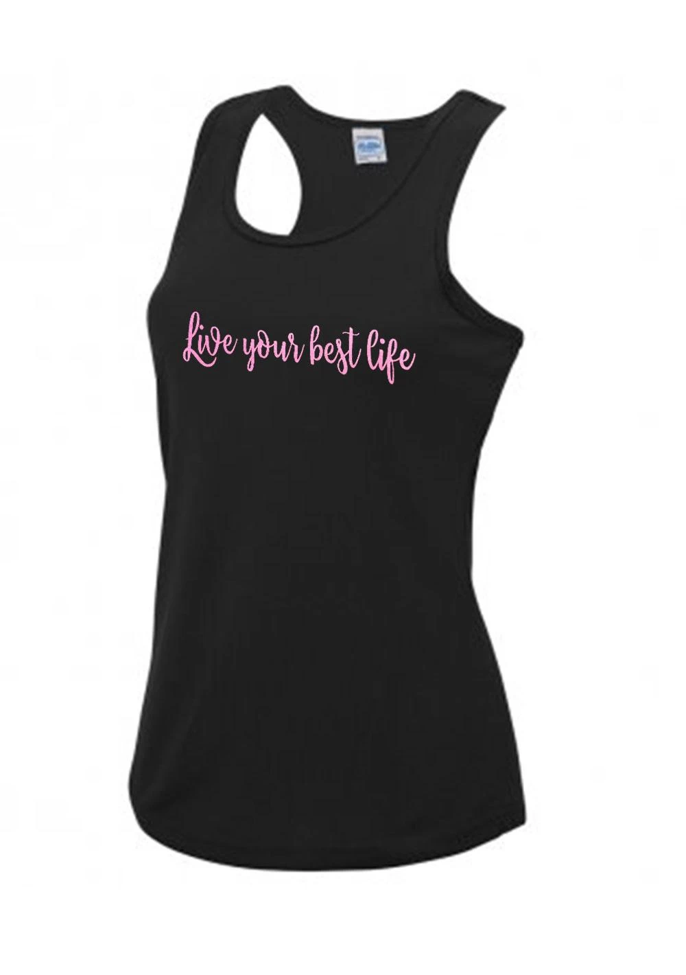 Ladies/Girls Black Cool-tex Vest With Pink Glitter Slogan