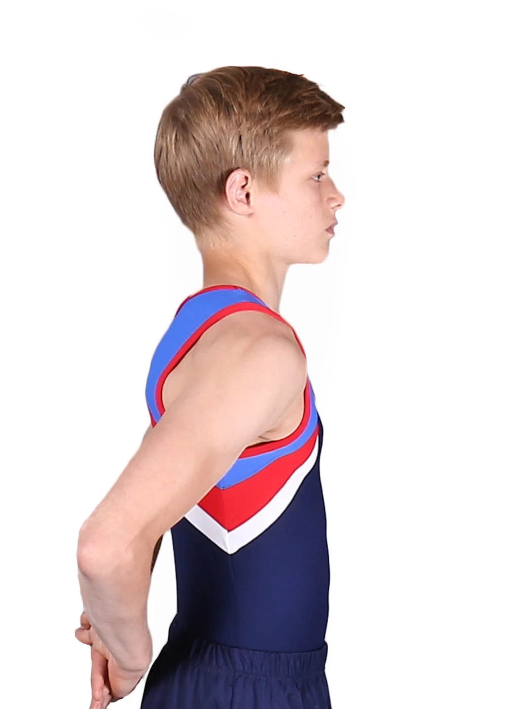 ROBYN β BV333:- Navy Matt Leotard With GB Coloured Shoulders. - Image 5