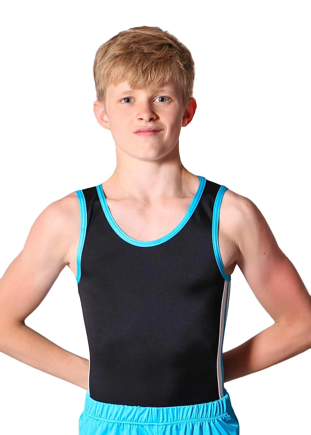 RYAN – BV209:- Mens Leotard In Black, White And Turquoise - Image 2