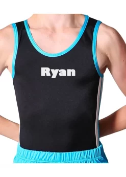 RYAN – BV209:- Mens Leotard In Black, White And Turquoise With Printed Name