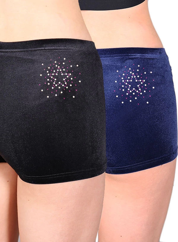Velour Shorts With Cute Scatter Star Diamante