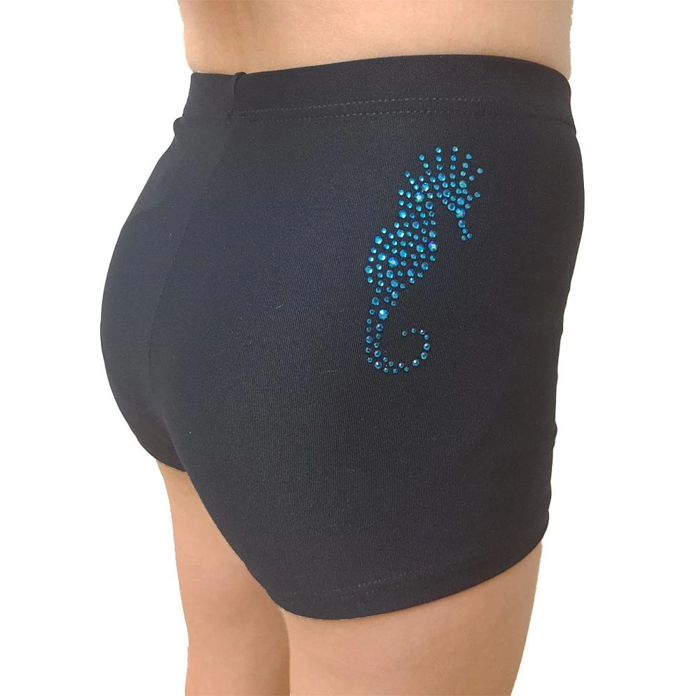 Girls Black Shorts With Seahorse Diamante – Matt Or Velour
