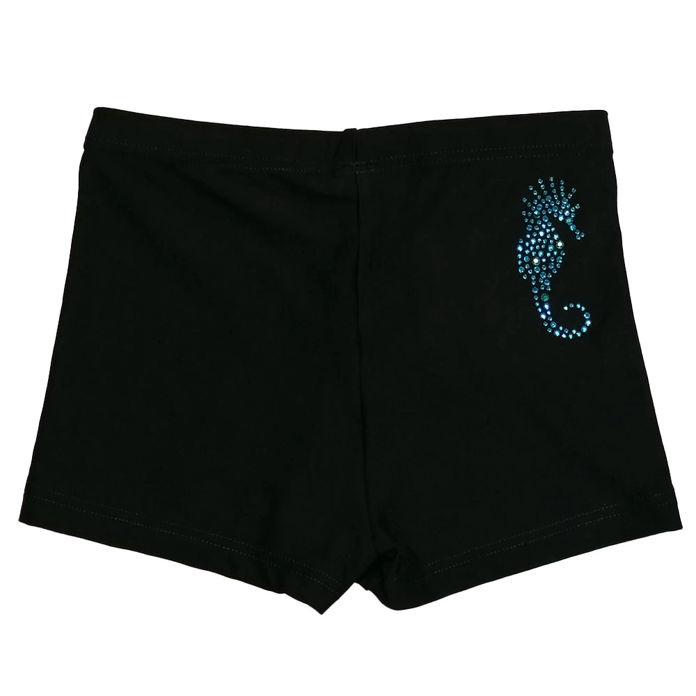 Girls Black Shorts With Seahorse Diamante – Matt Or Velour - Image 2