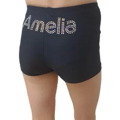 Girls Black Shorts Personalised With Diamante Name – Matt Or Velour