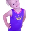 CROWN – P31:- Cute Purple Lycra Leotard With Gold Crown Print