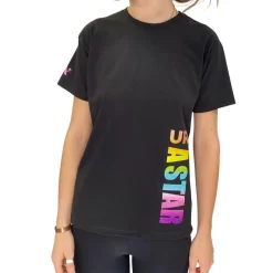 UR A STAR:- Black T-shirt With Rainbow Print