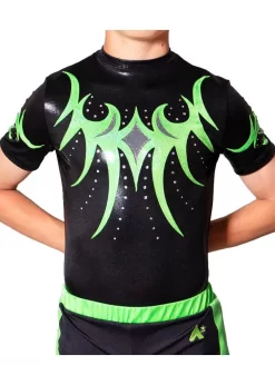TAYLOR – BSA262:- Mens Acro Leotard In Black With Flo Green Details