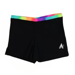 Black Matt Lycra Shorts With Rainbow Lycra Waistband