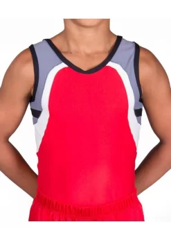 THOMAS – BV402:- Mens Sleeveless Leotard In Red, Grey And White