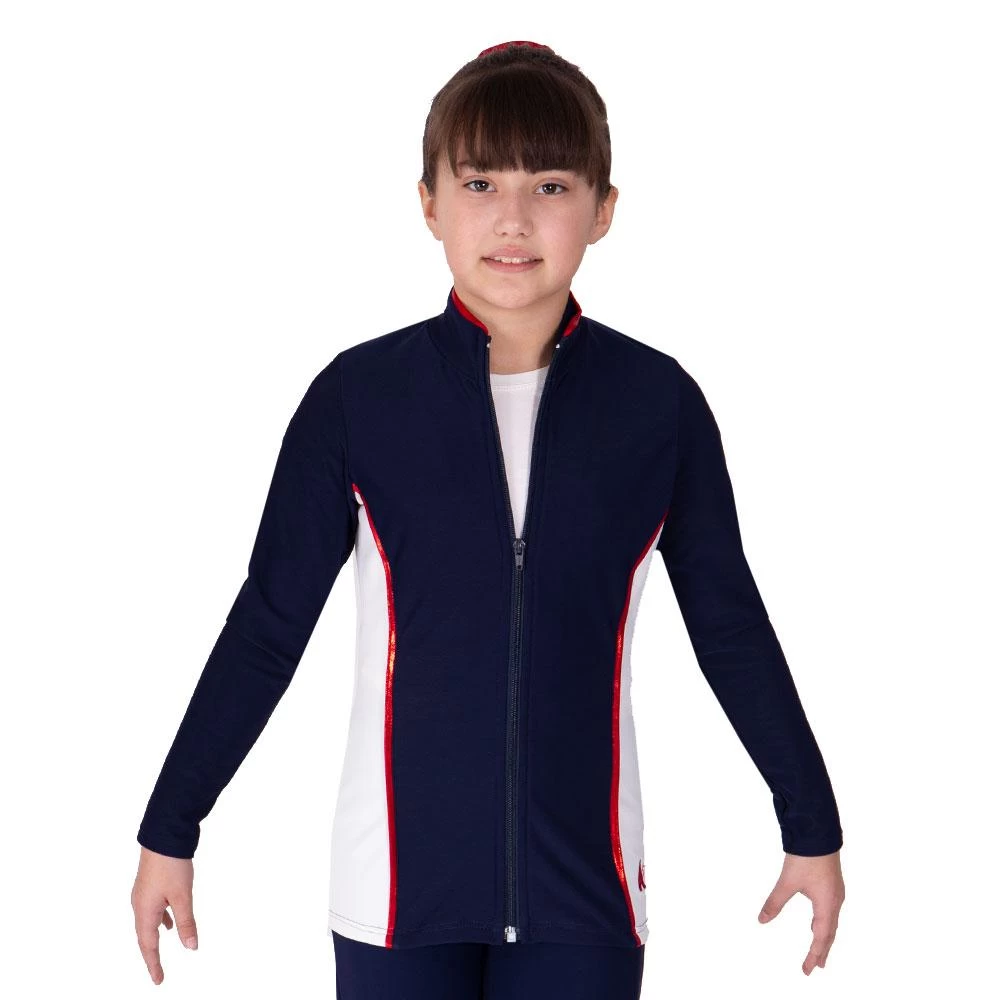 TS12 Navy Zipped Jacket: With White Contrast Panel And Red Foil Detail - Image 2