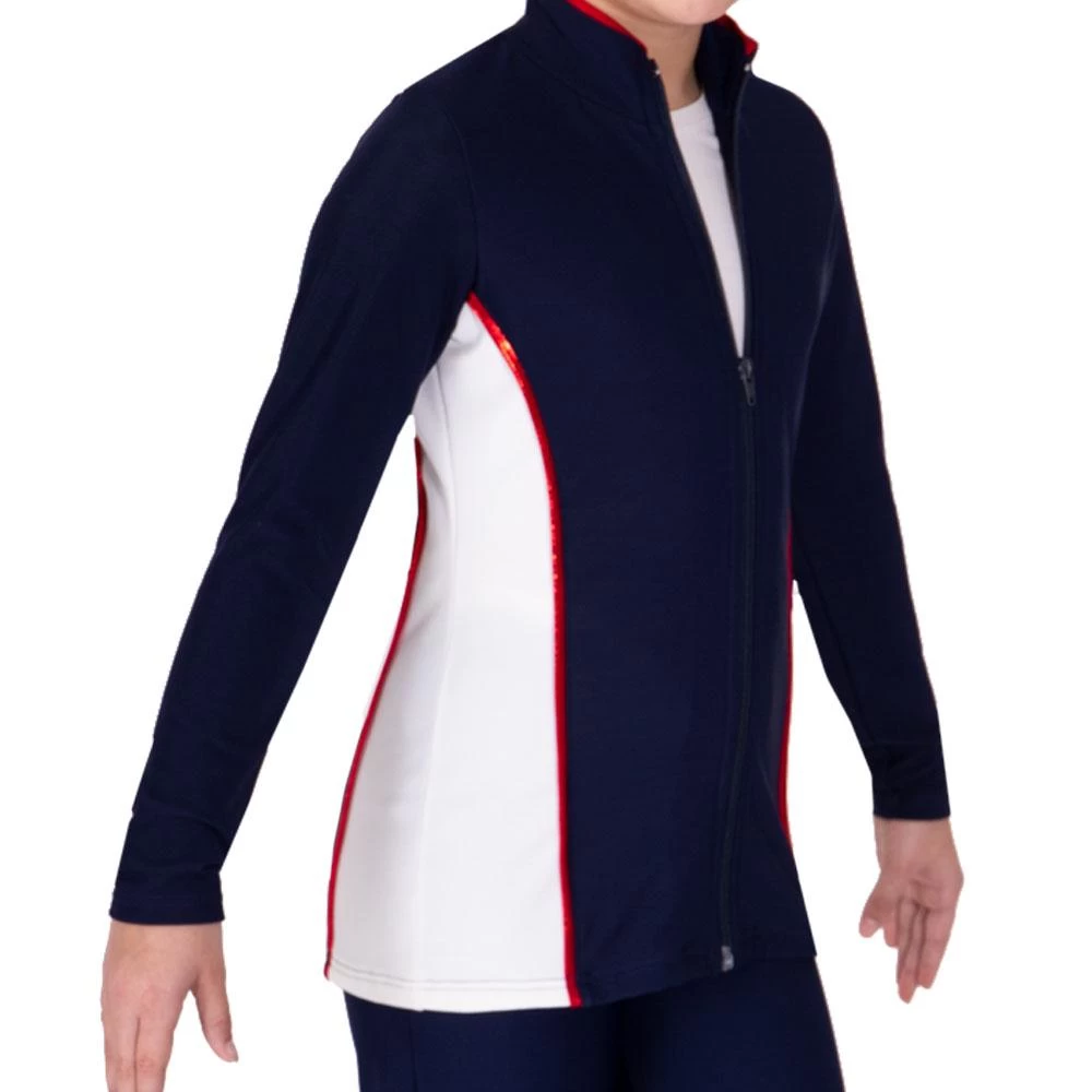 TS12 Navy Zipped Jacket: With White Contrast Panel And Red Foil Detail - Image 4
